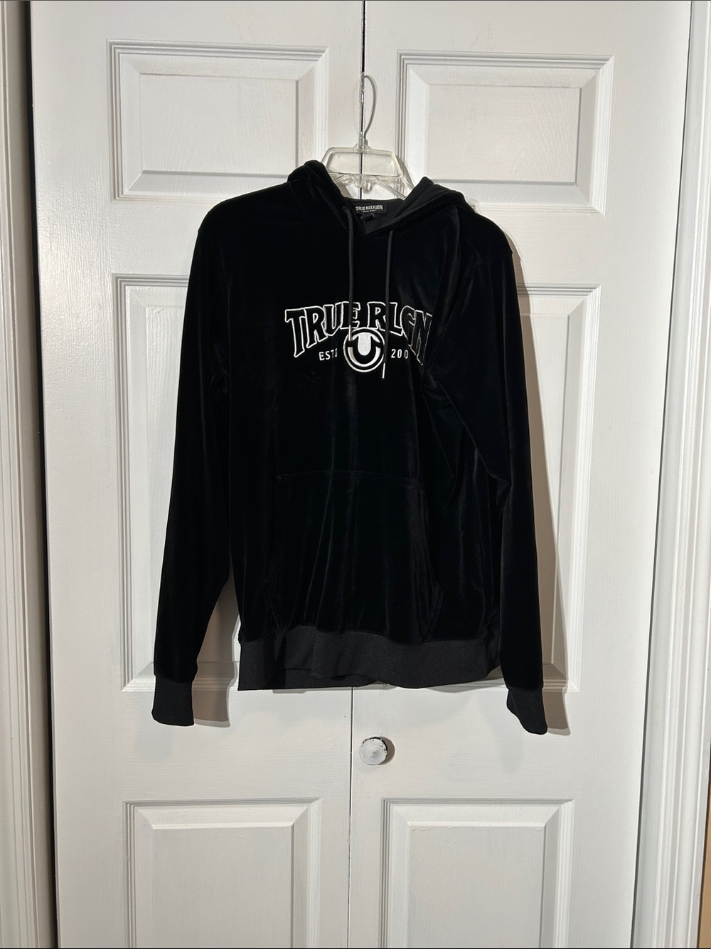 True Religion Black Velour pullover Hoodie with Logo Size L Large